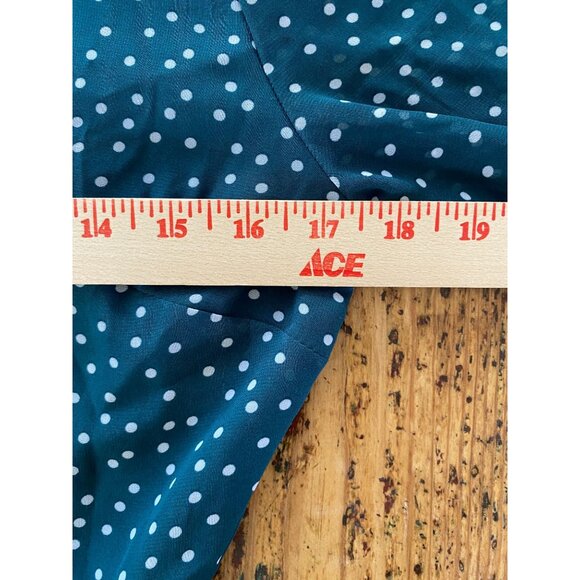 Eva Mendes New York & Company Teal Polka Dot Midi Dress Lace Accent Long Sleeves - Picture 7 of 8